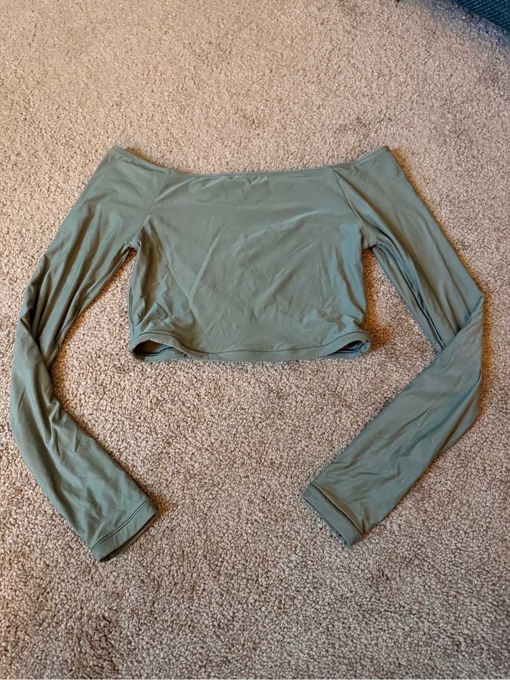 Smoothiez Aerie Off-Shoulder Long Sleeve Crop Top - Sage Green